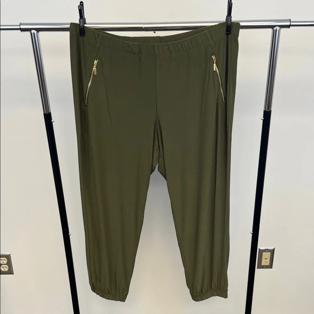 Nina Leonard Chic Green Women's Dressy Joggers with Gold zippers Size 1X